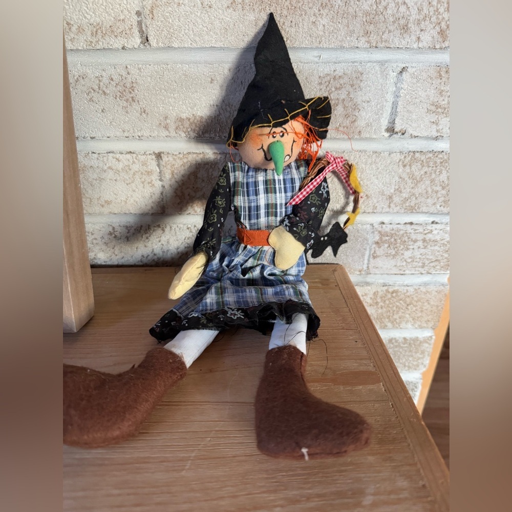 Vintage Primitive Halloween Scarecrow Witch doll decor 16 inch